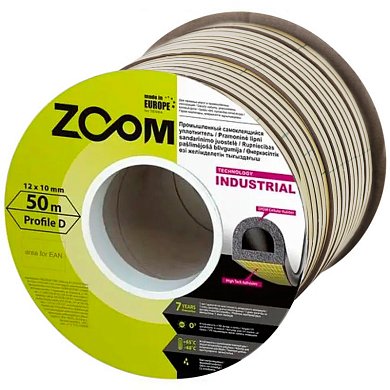 Уплотнитель "ZOOM Industrial" D-профиль белый 12*10 мм